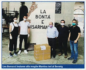 Leo Bonucci e la moglie consegnano 19mila mascherine alle associazioni